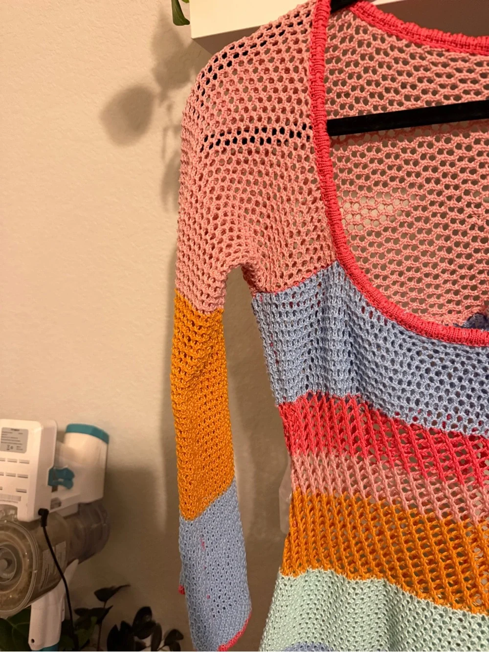Crochet Multicolor Striped Open Knit Dress